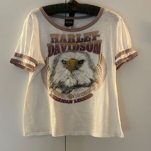 Harley-Davidson Cream Tee with Taupe Trim and Gold Accents